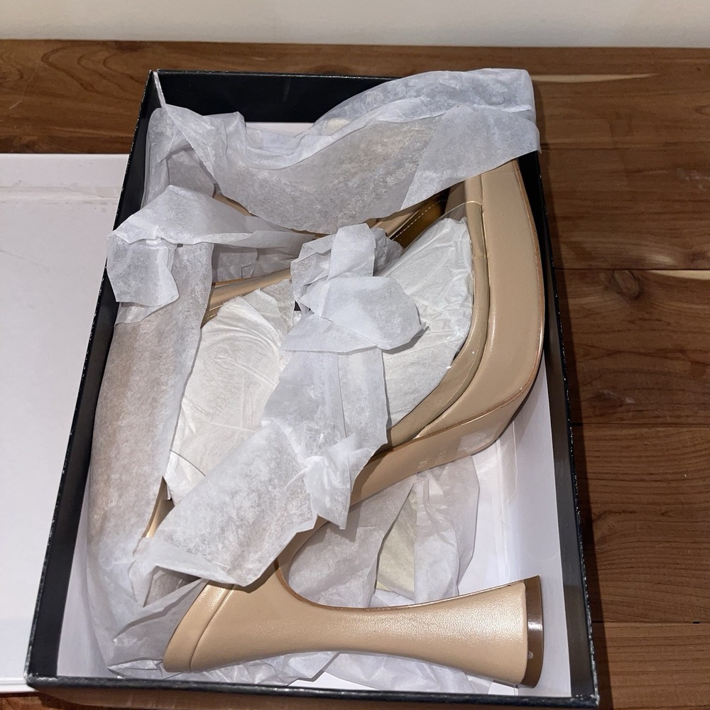 NIB Nine West PLATFORM Warm Blush Pink Ansel Faux Leather Clear Mules 10.5 - Picture 8 of 9